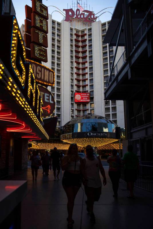 The Plaza hotel-casino in Las Vegas, Thursday, July 1, 2021. (Erik Verduzco / Las Vegas Review- ...