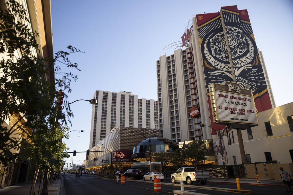 The Plaza hotel-casino in Las Vegas, Thursday, July 1, 2021. (Erik Verduzco / Las Vegas Review- ...