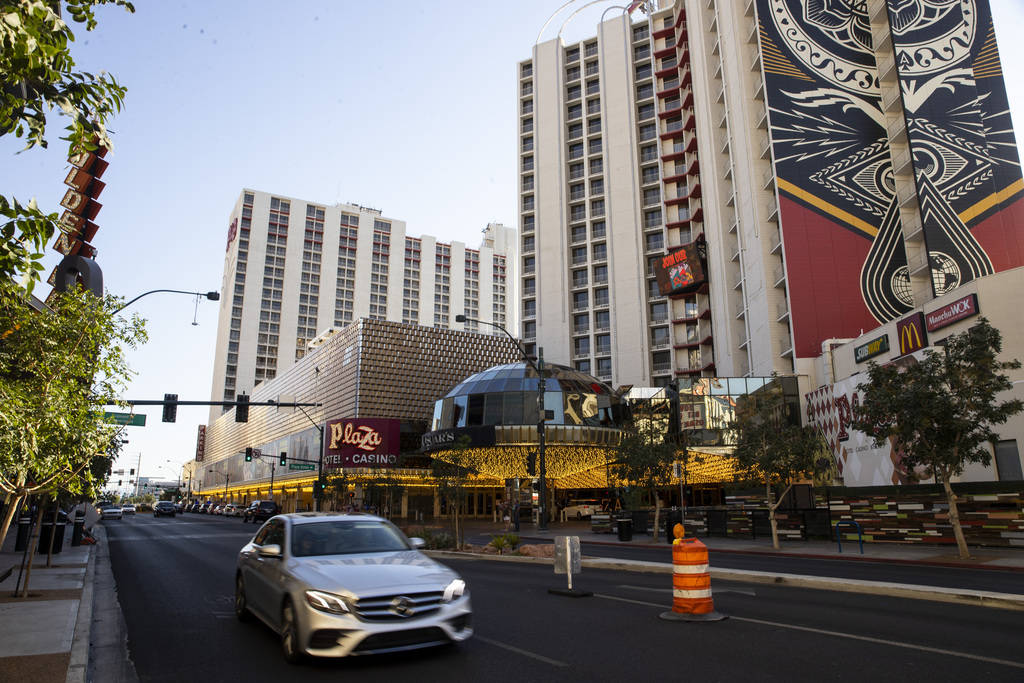 The Plaza hotel-casino in Las Vegas, Thursday, July 1, 2021. (Erik Verduzco / Las Vegas Review- ...