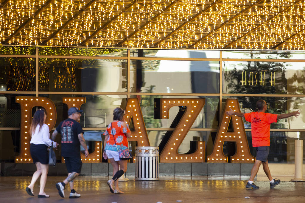 The Plaza hotel-casino in Las Vegas, Thursday, July 1, 2021. (Erik Verduzco / Las Vegas Review- ...