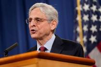 Attorney General Merrick Garland speaks during a news conference on voting rights at the Depart ...