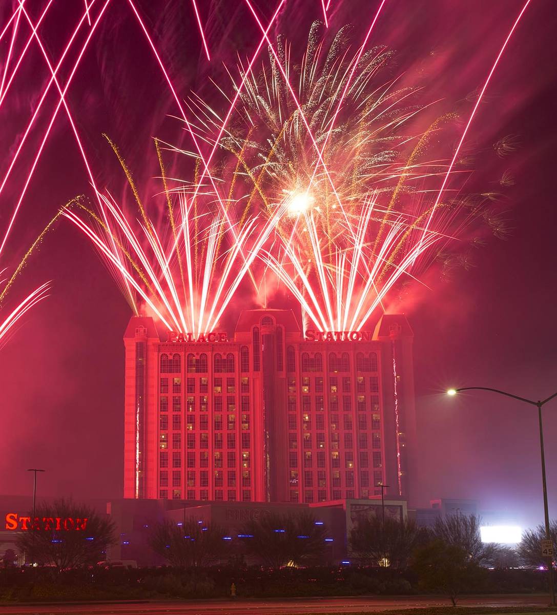 Fireworks explode during the grand reopening celebration of Palace Station in Las Vegas on Satu ...