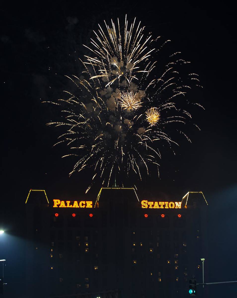 Fireworks go off in celebration of the 45th anniversary of Palace Station and Station Casinos i ...