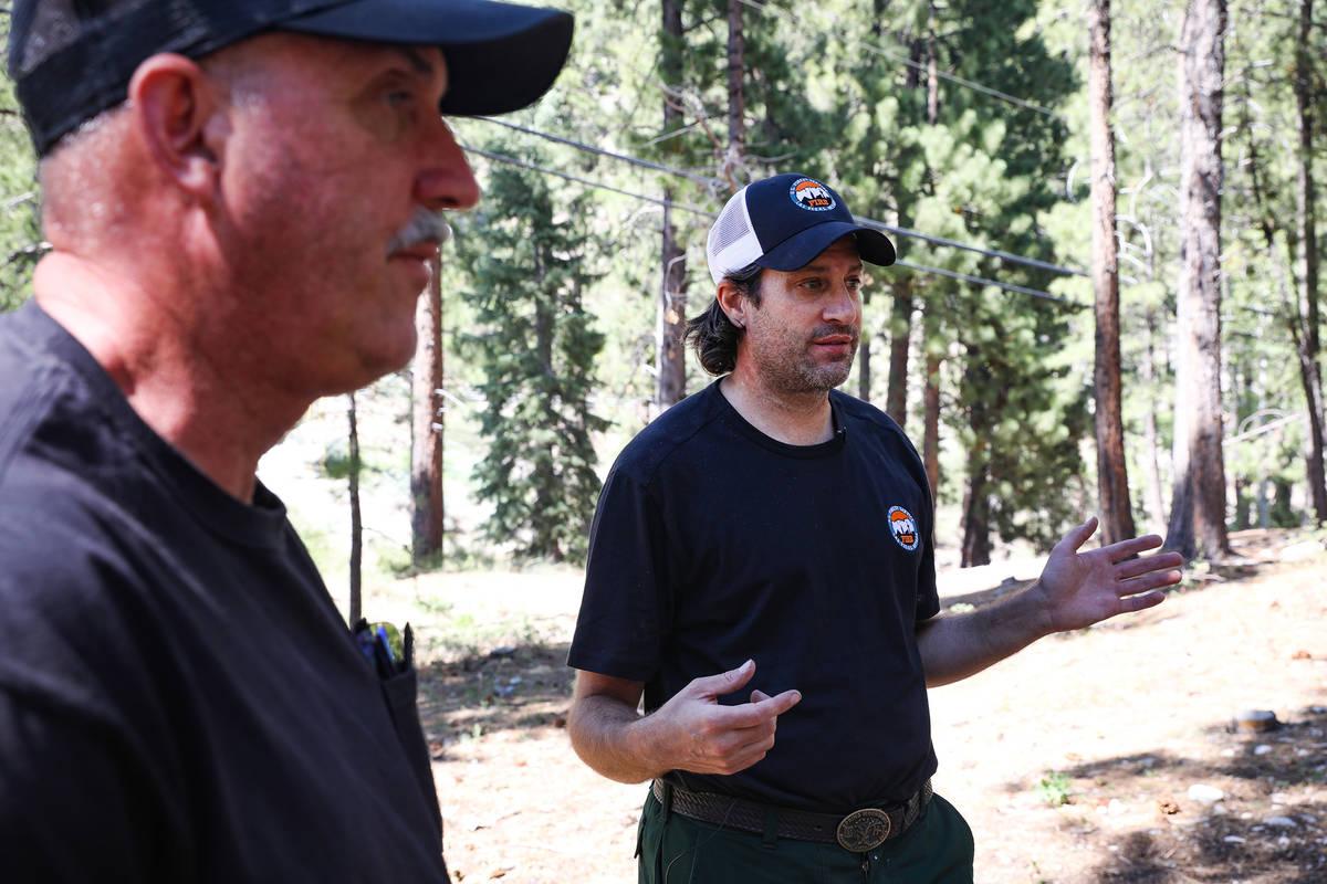 Josh Thalacker, a fuels specialist with the U.S. Forest Service, speaks to the Review-Journal a ...