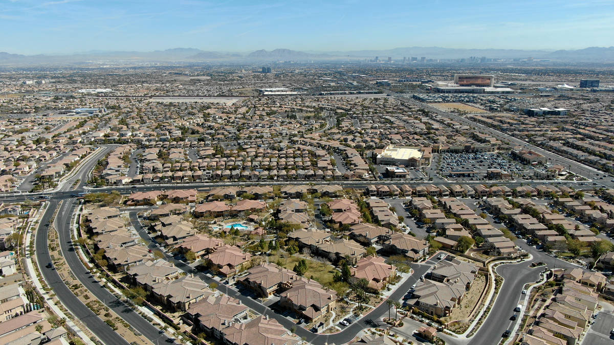 An aerial view of housing developments near Paseos Park in Summerlin on Tuesday, February 23, 2 ...