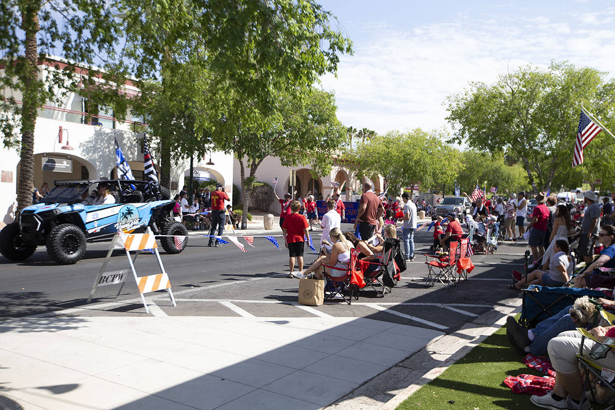 A parade moves down Nevada Way during the two-day Damboree event on Saturday, July 3, 2021, in ...