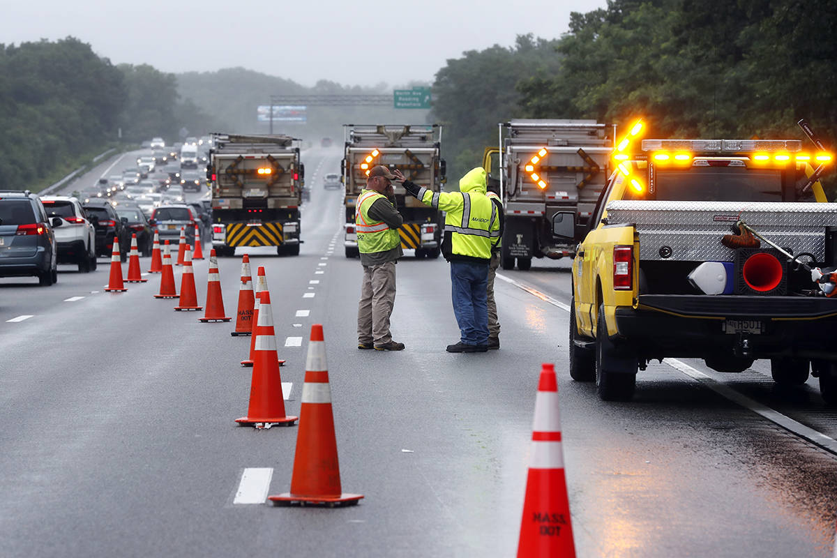 Traffic on Interstate 95 is diverted in the area of an hours long standoff with a group of arme ...