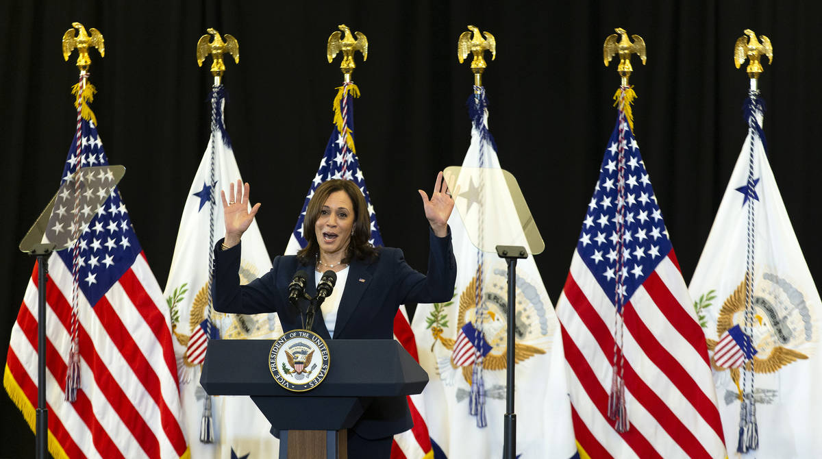 Vice President Kamala Harris speaks to members of the United Brotherhood of Carpenters at the C ...