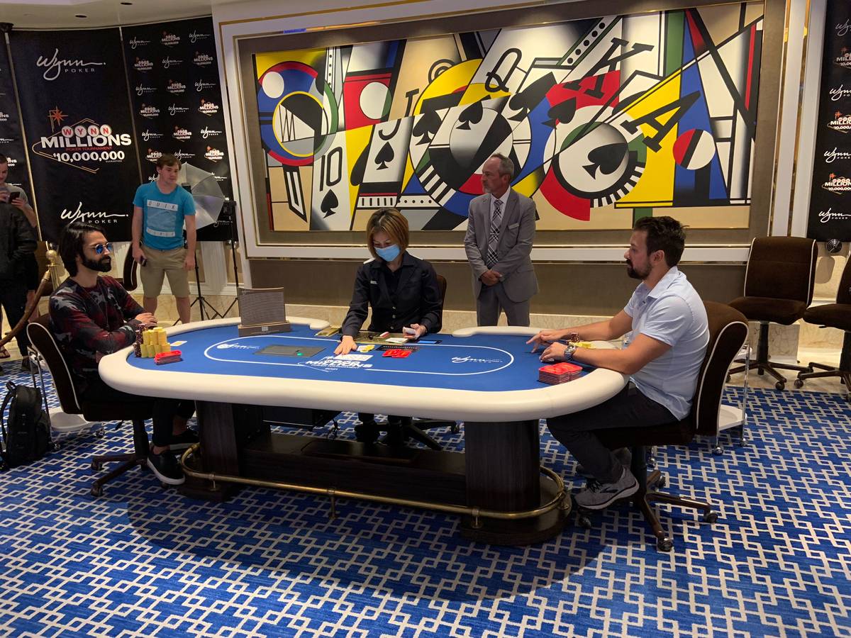 Andrew Moreno, left, and Clayton Maguire play heads-up at the Wynn Millions on Saturday, July 3 ...