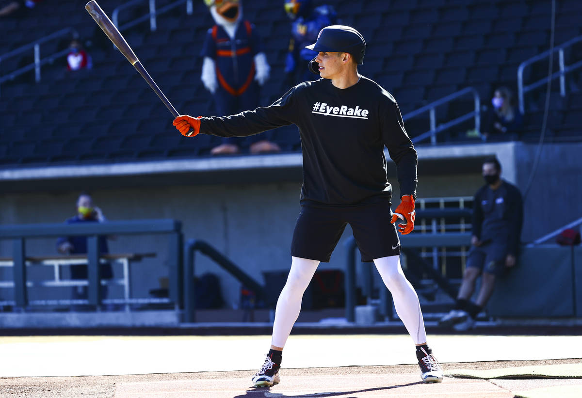 San Francisco Giants' Drew Robinson participates in batting practice at the Las Vegas Ballpark ...