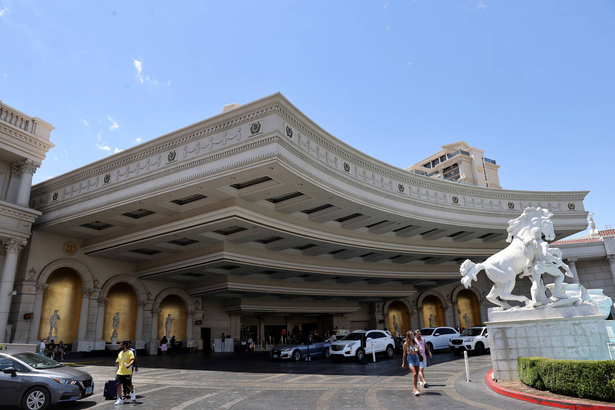The porte-cochère at Caesars Palace on the Las Vegas Strip Tuesday, June 6, 2021. Caesars ...
