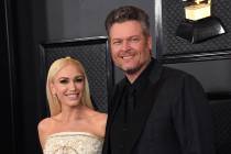 FILE - In this Jan. 26, 2020, file photo, Gwen Stefani, left, and Blake Shelton arrive at the 6 ...