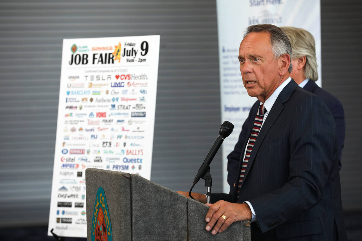 Clark County Commission Vice Chairman Jim Gibson urges the public not to wait until unemploymen ...