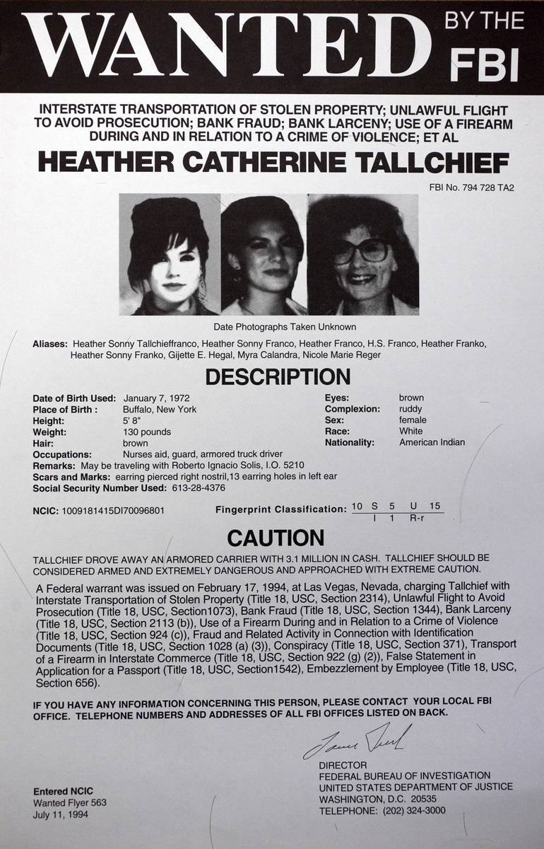 A FBI wanted poster for former fugitive Heather Catherine Tallchief is shown. Tallchief, wanted ...