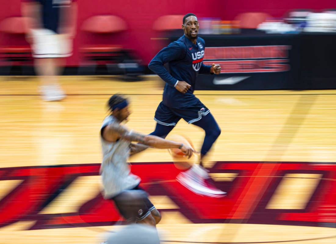 Bam Adebayo trains during the first day of USA Basketball practice, ahead of the OIympics, at M ...