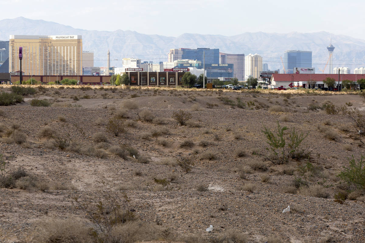 A parcel of land purchased by Brightline West on the west side of Las Vegas Boulevard between W ...