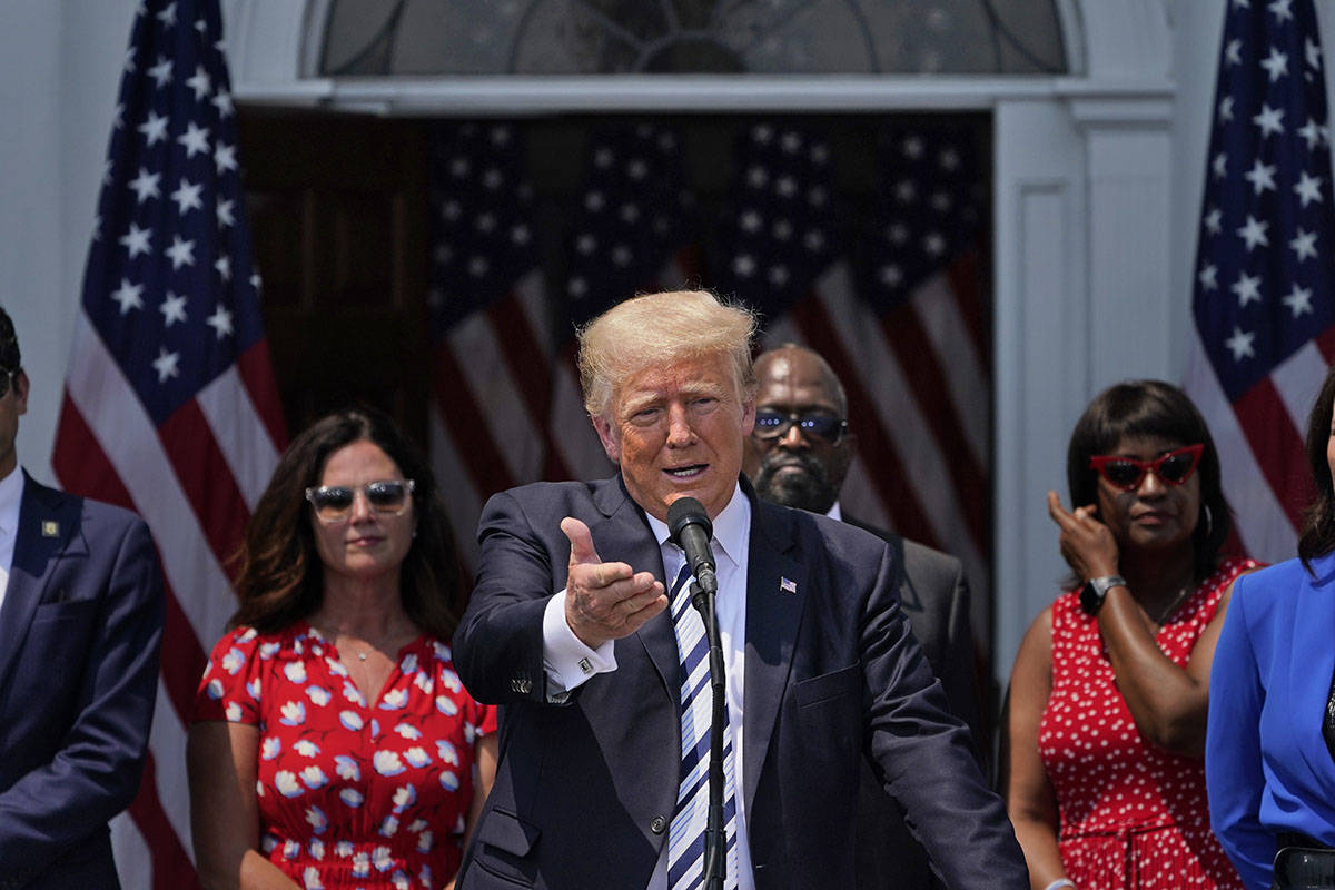 Former President Donald Trump speaks at Trump National Golf Club in Bedminster, N.J., Wednesday ...