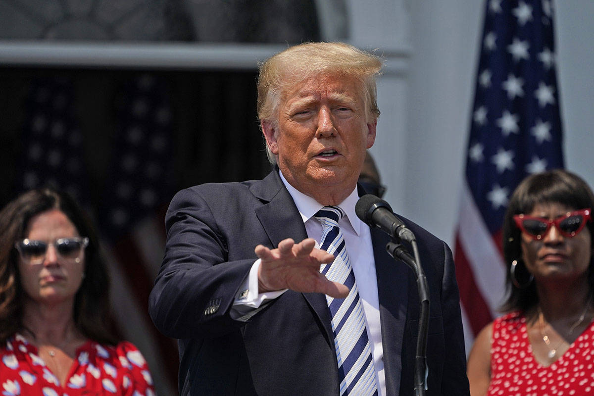 Former President Donald Trump speaks at Trump National Golf Club in Bedminster, N.J., Wednesday ...
