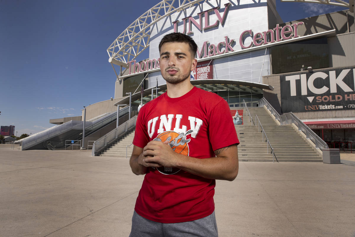 UNLV point guard Jordan McCabe poses for a portrait outside of the Thomas & Mack Center in ...