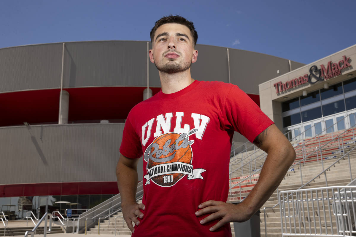 UNLV point guard Jordan McCabe poses for a portrait outside of the Thomas & Mack Center in ...