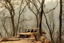 A scorched vehicle rests in a clearing in the Lakehead-Lakeshore community of unincorporated Sh ...