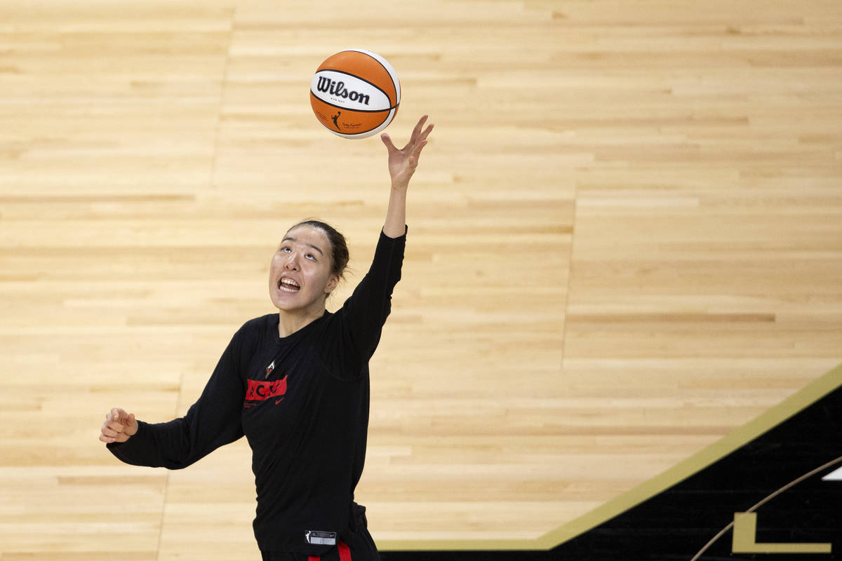 Las Vegas Aces center JiSu Park conditions after a WNBA game between the Las Vegas Aces and the ...