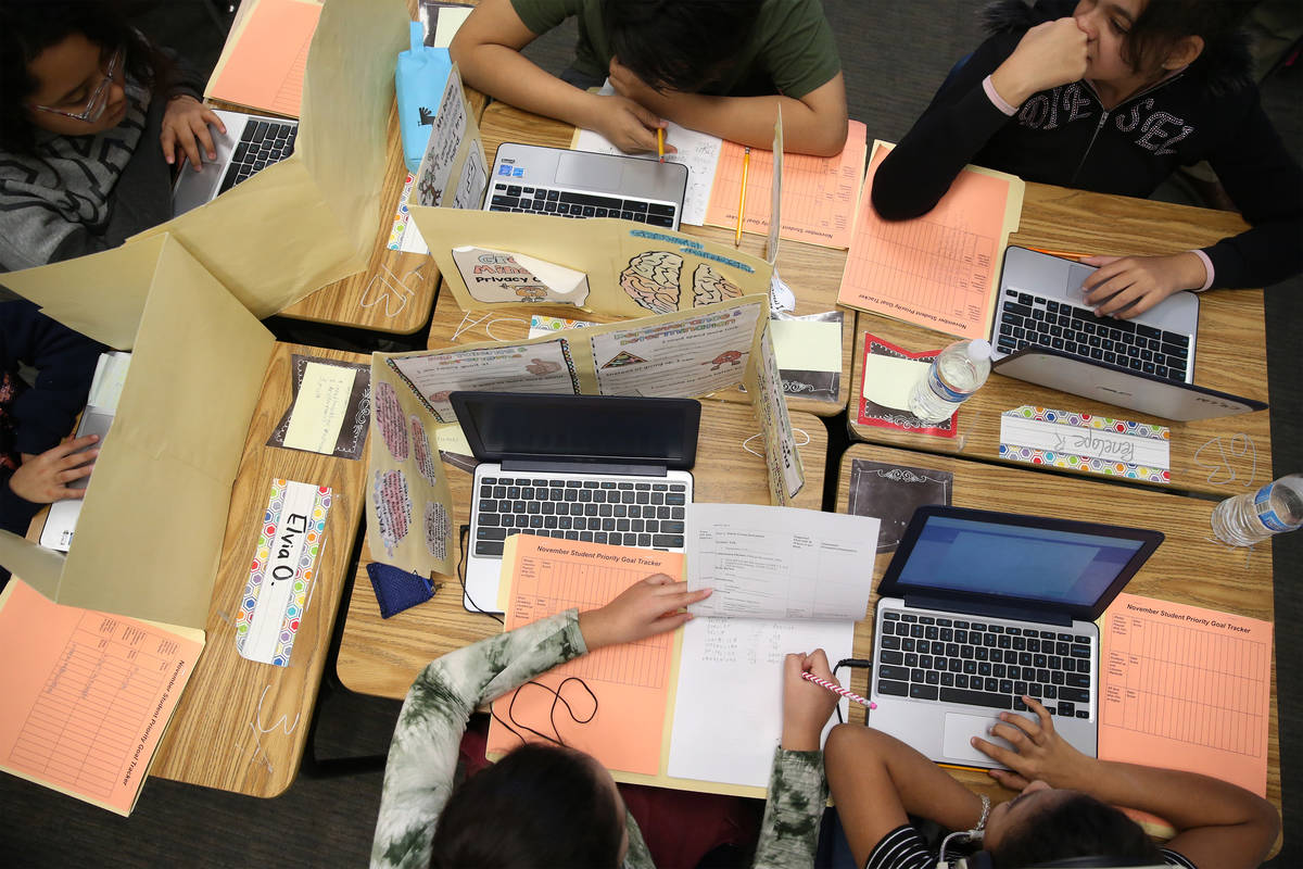 Fifith-grade-students work in a classroom at Crestwood Elementary School in Las Vegas, Wednesda ...