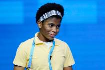 Zaila Avant-garde, 14, from Harvey, Louisiana reacts after correctly spelling a word during the ...