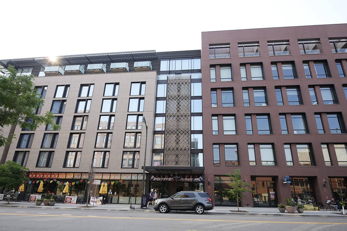 A vehicle stands in the loading zone outside the Maven Hotel Sunday, July 11, 2021, in lower do ...