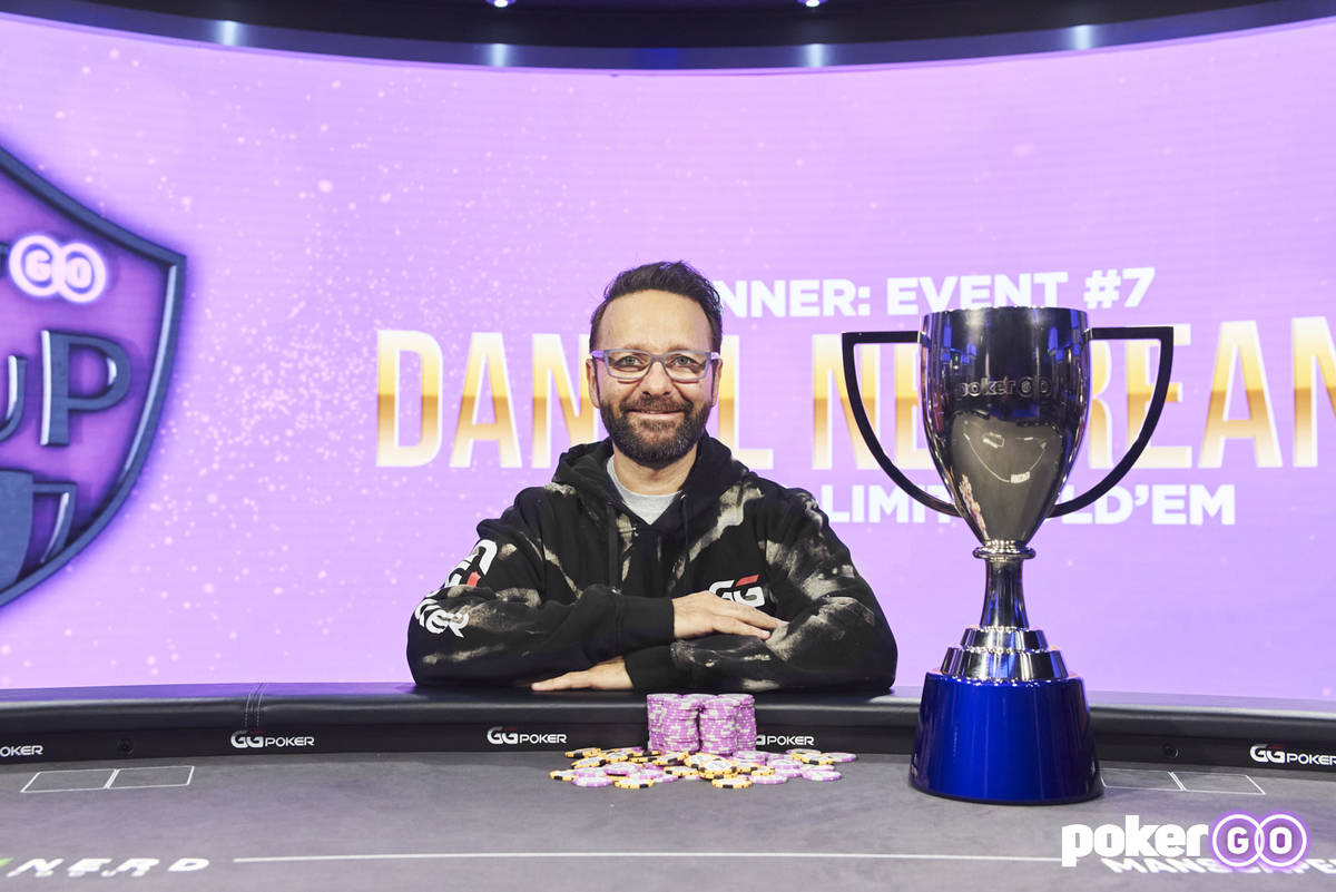 Daniel Negreanu after winning the $50,000 buy-in event of the PokerGO Cup on Tuesday, July 13, ...