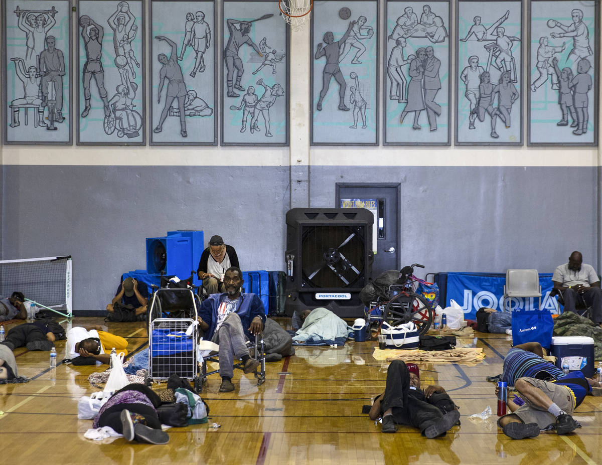 Clients sleep on the floor at Dula Community Center, on Monday, July 12, 2021, in Las Vegas. Th ...