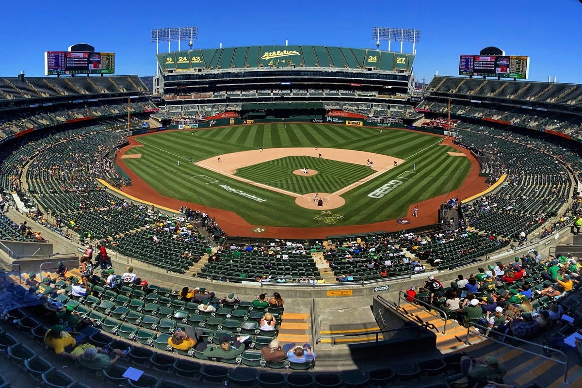The Oakland A‘s battle the Texas Rangers at the RingCentral Coliseum on Thursday, July 1, 202 ...