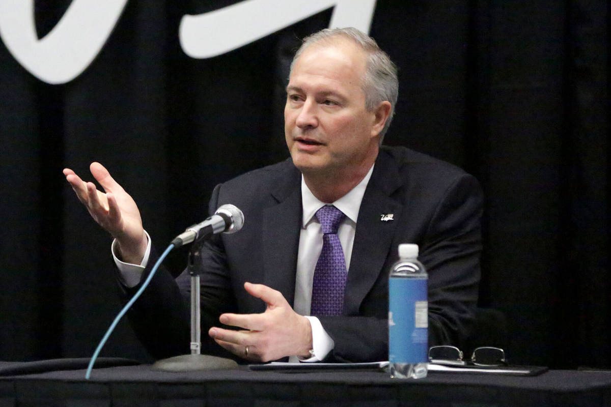 In this March 6, 2019, file photo, Steve Hill, Las Vegas Convention and Visitors Authority pres ...