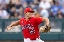 Arizona starting pitcher Chase Silseth (29) pitches against Vanderbilt in the fourth inning dur ...