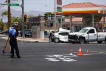The scene of a crash at the intersection of Craig Road and Allen Lane in North Las Vegas, Tuesd ...