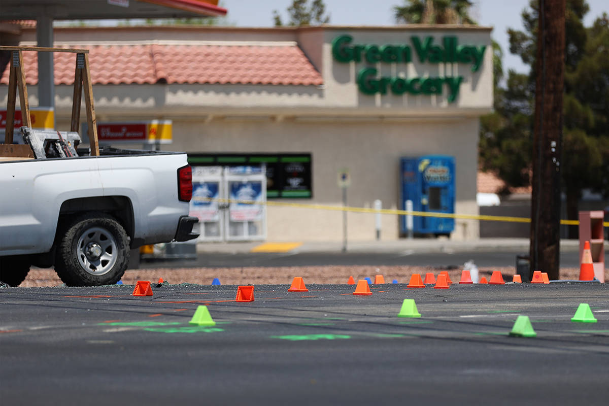 The scene of a crash at the intersection of Craig Road and Allen Lane in North Las Vegas, Tuesd ...
