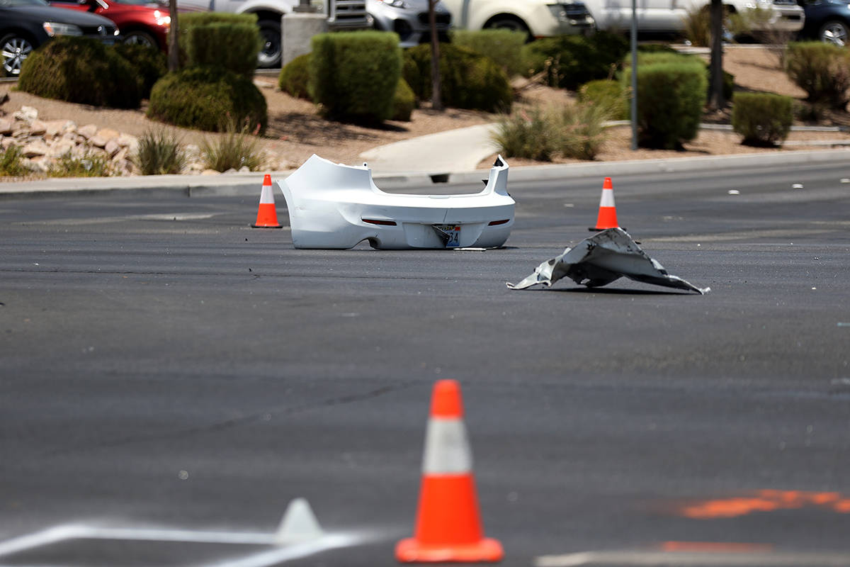 The scene of a crash at the intersection of Craig Road and Allen Lane in North Las Vegas, Tuesd ...