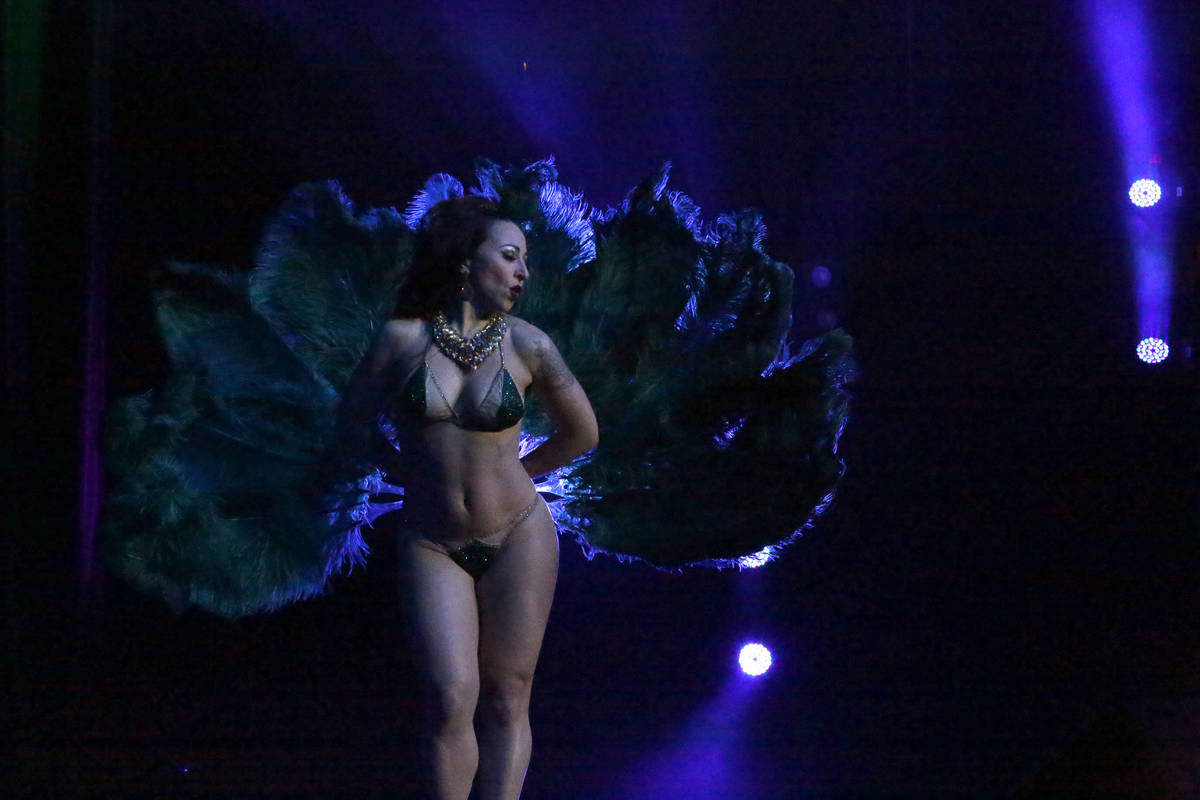 Burlesque entertainer Angie Pontani performs at the Burlesque Showcase during the Viva Las Vega ...