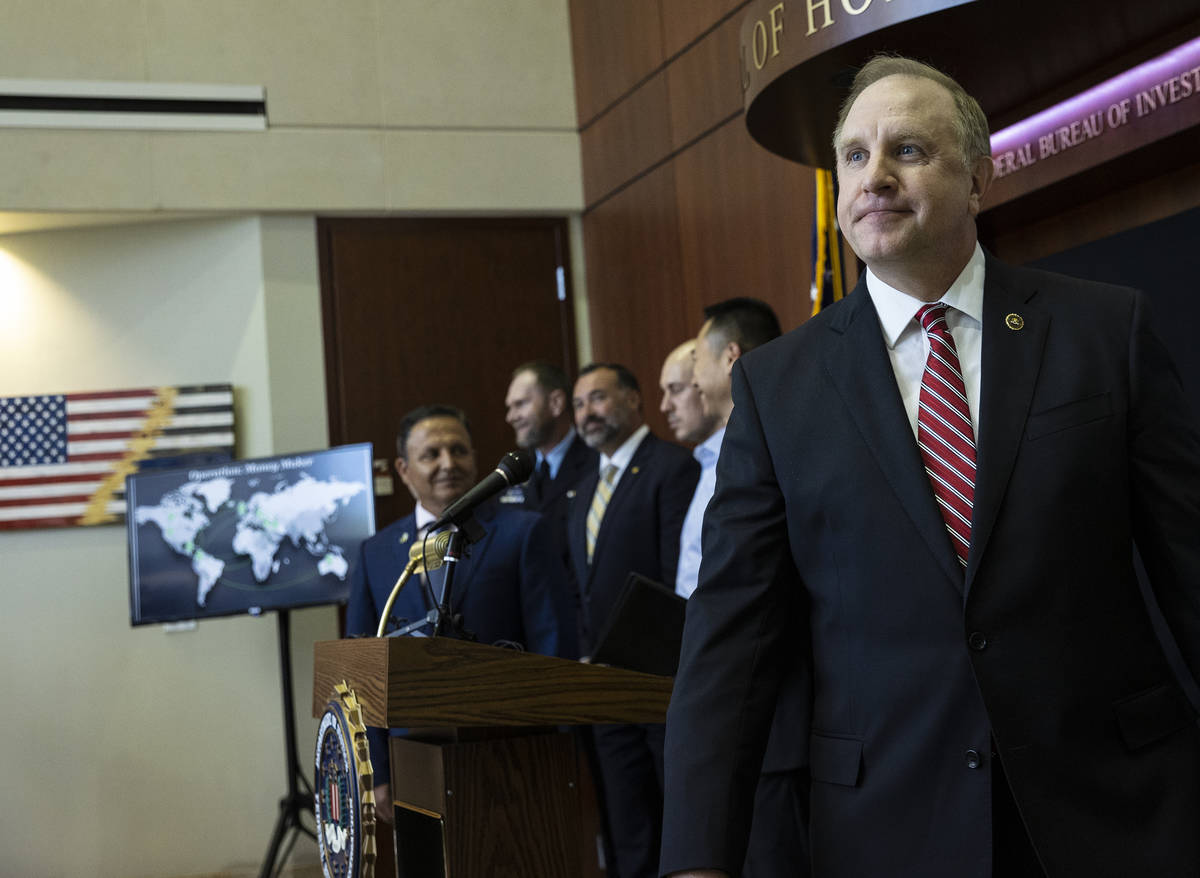 Special Agent in Charge Aaron Rouse of the FBI Las Vegas field office leaves the podium after a ...