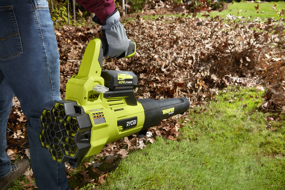 Ryobi The 40-volt Ryobi 550 CFM brushless jet fan blower is light — just 10 pounds — and fe ...
