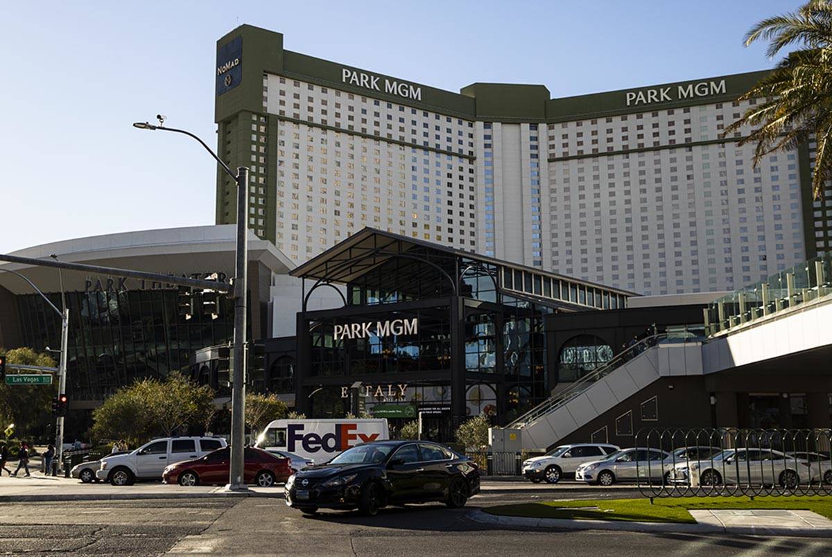 An exterior view of Park MGM in Las Vegas on Wednesday, Feb. 17, 2021. (Chase Stevens/Las Vegas ...