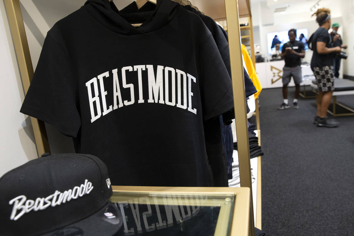 Merchandise is for sale at the opening of Beast Mode, NFL running back Marshawn Lynch's store, ...