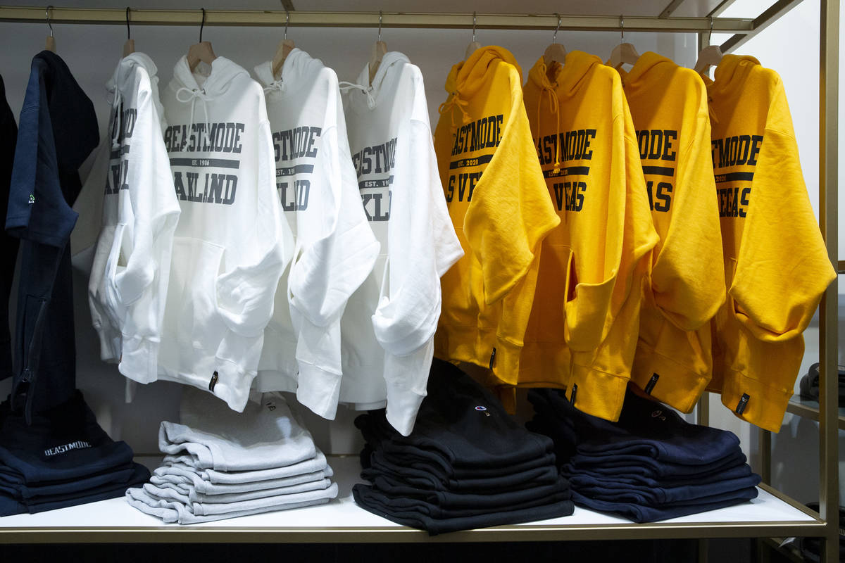 Sweatshirts and sweatpants are for sale at the opening of Beast Mode, NFL running back Marshawn ...