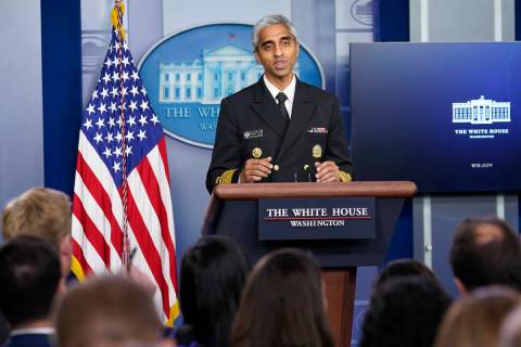 Surgeon General Dr. Vivek Murthy speaks during the daily briefing at the White House in Washing ...