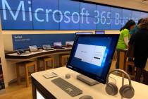 In this Jan. 28, 2020, file photo, a Microsoft computer is among items displayed at a Microsoft ...
