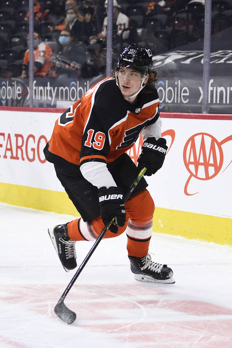 Philadelphia Flyers' Nolan Patrick during an NHL hockey game against the Boston Bruins, Saturda ...