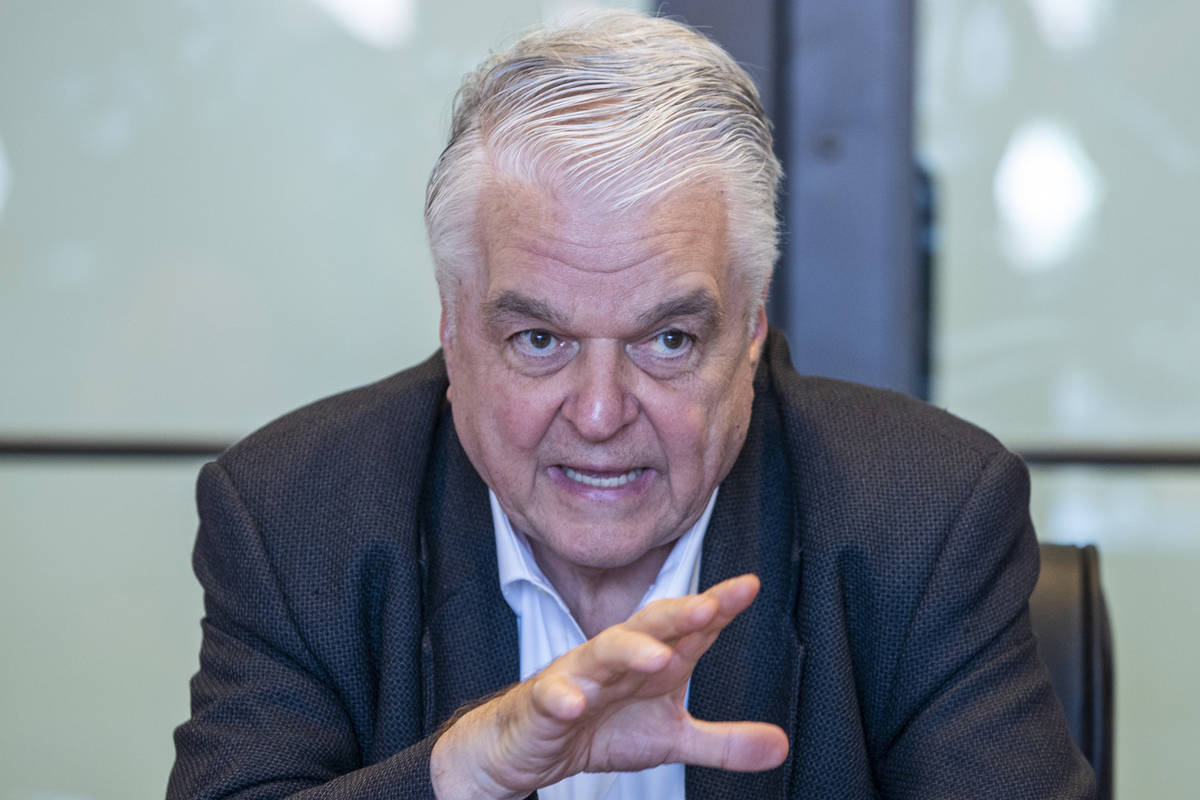 Governor Steve Sisolak speaks to small business owners as he provides an update on the state‘ ...