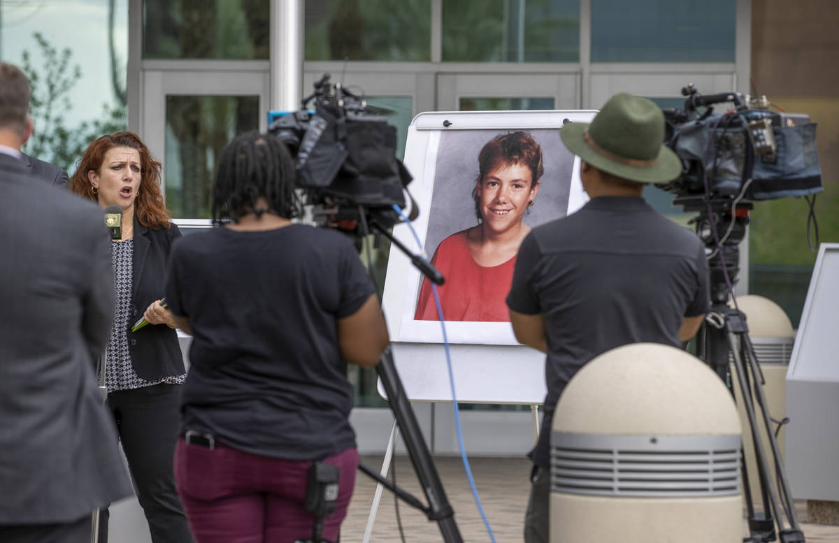 Forensics Director Kim Murga speaks during a press conference as Las Vegas police homicide dete ...