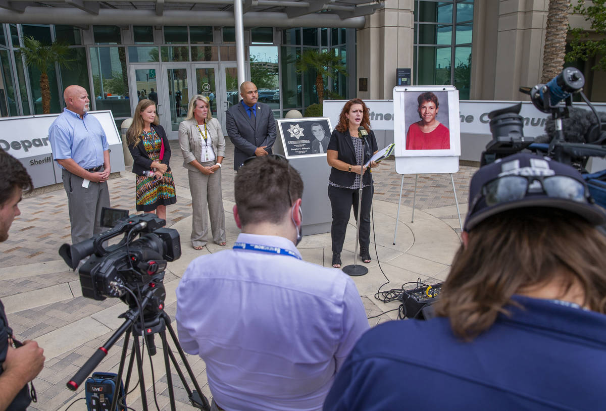 Forensics Director Kim Murga speaks during a press conference as Las Vegas police homicide dete ...