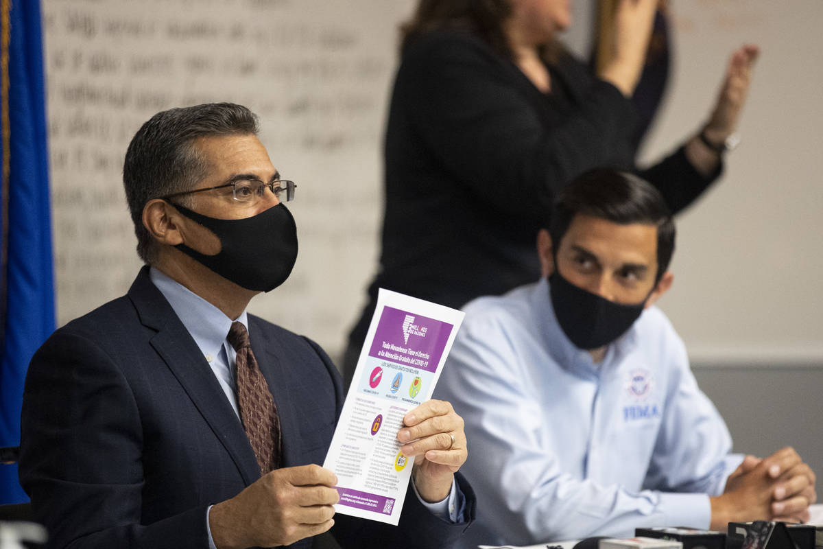 U.S. Health and Human Services Secretary Xavier Becerra, left, with FEMA Acting Associate Admin ...